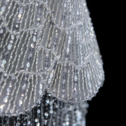 Gray Strapless Mermaid Luxury Beaded Sequins Tassels Skirt Evening Dress SS370