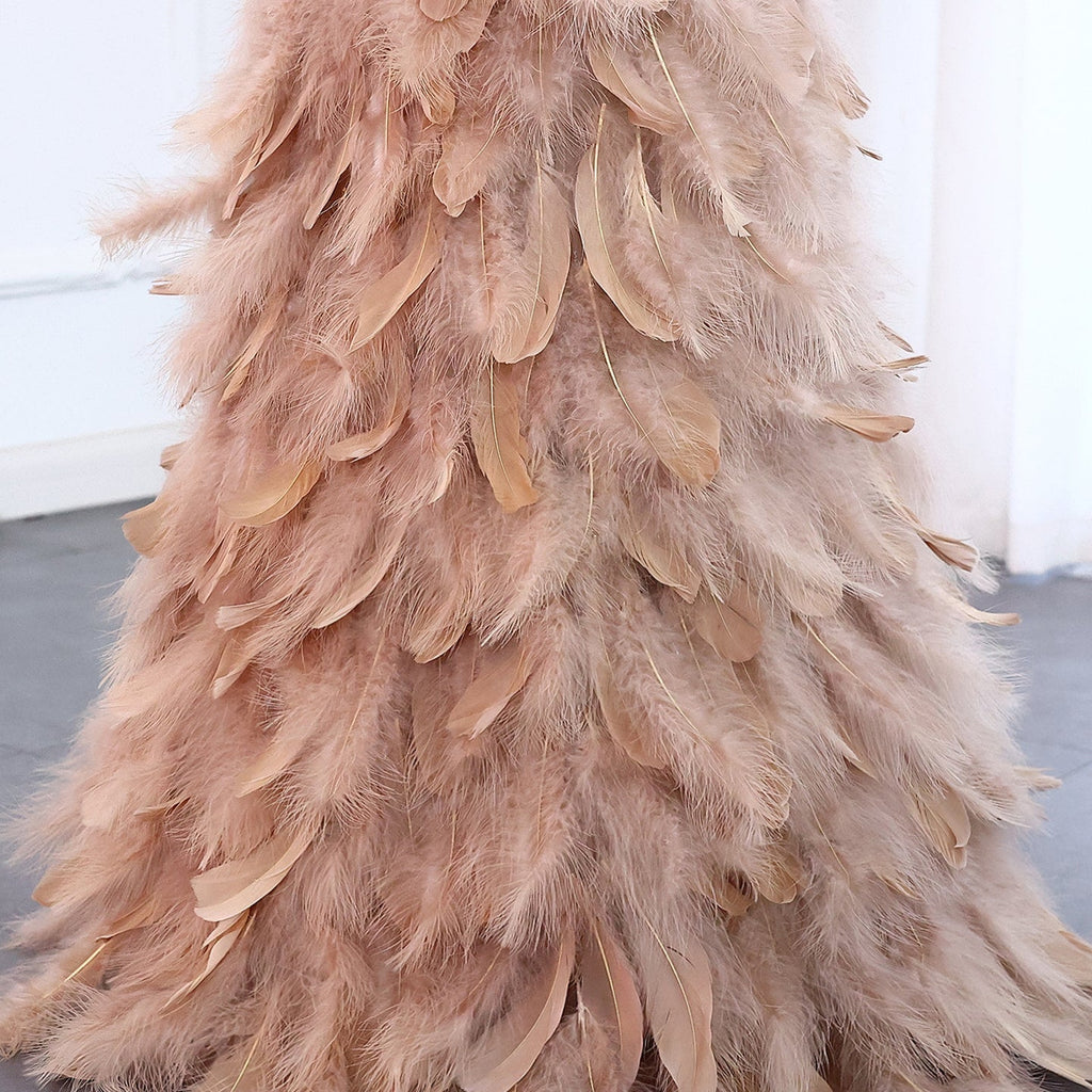 Luxury Feather Nude Mermaid Evening Dress SS076