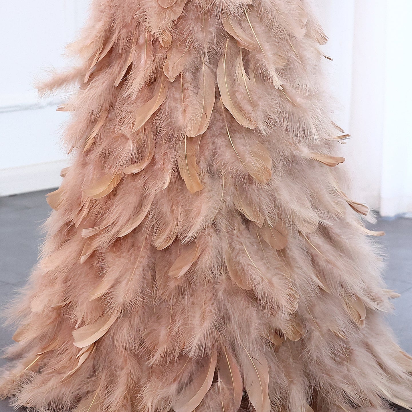 Luxury Feather Nude Mermaid Evening Dress SS076