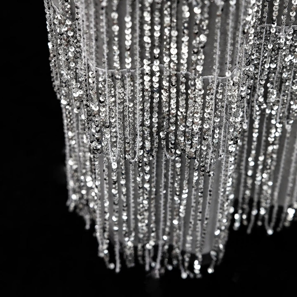 Gray Strapless Mermaid Luxury Beaded Sequins Tassels Skirt Evening Dress SS370