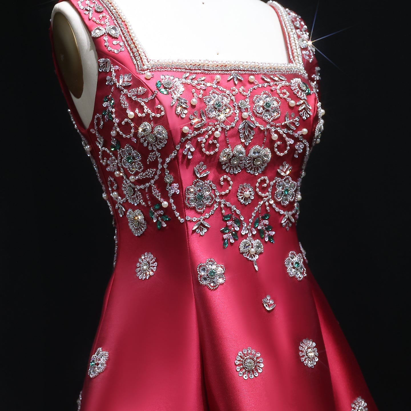 Luxury Dubai Beaded Burgundy Sauqre Neck Evening Dress