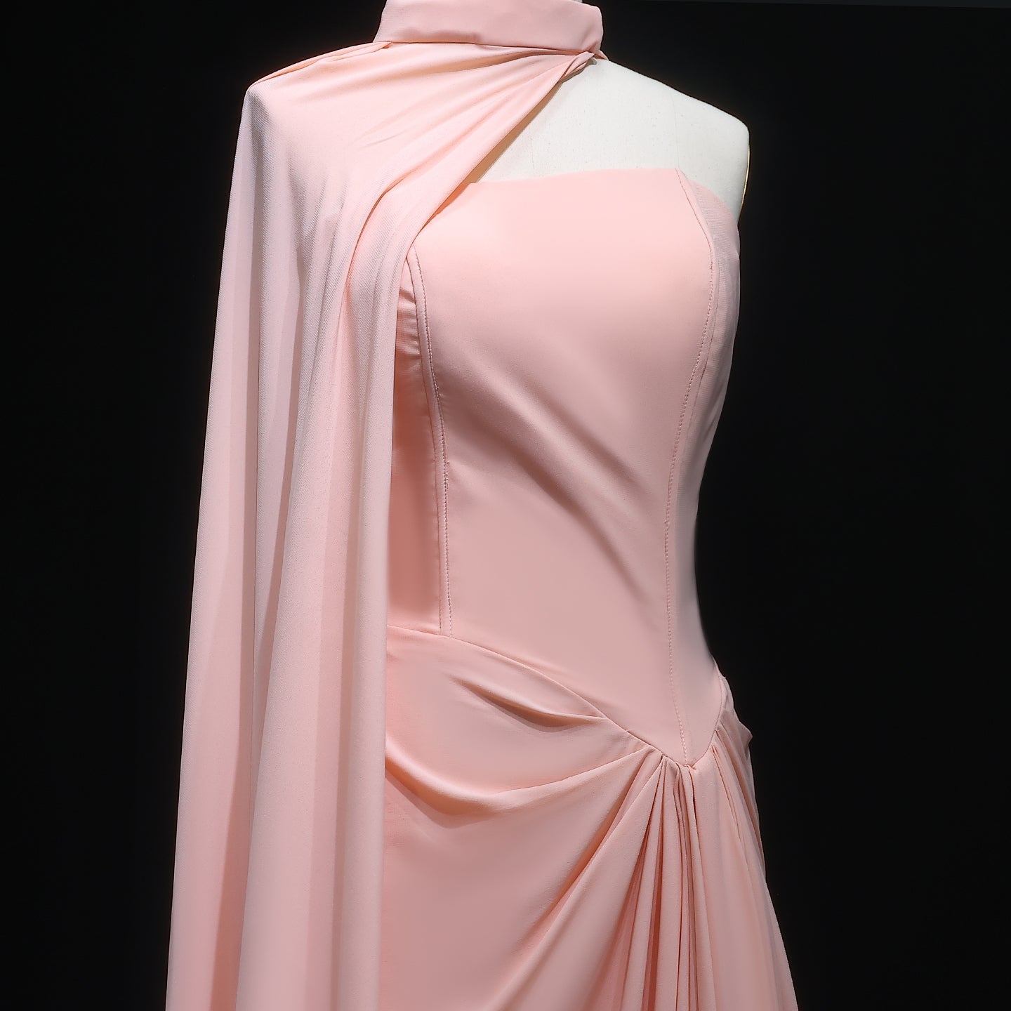 Elegant Strapless Pink Draped Evening Dress with Cape SF156