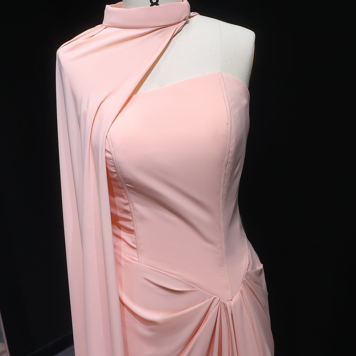 Elegant Strapless Pink Draped Evening Dress with Cape SF156