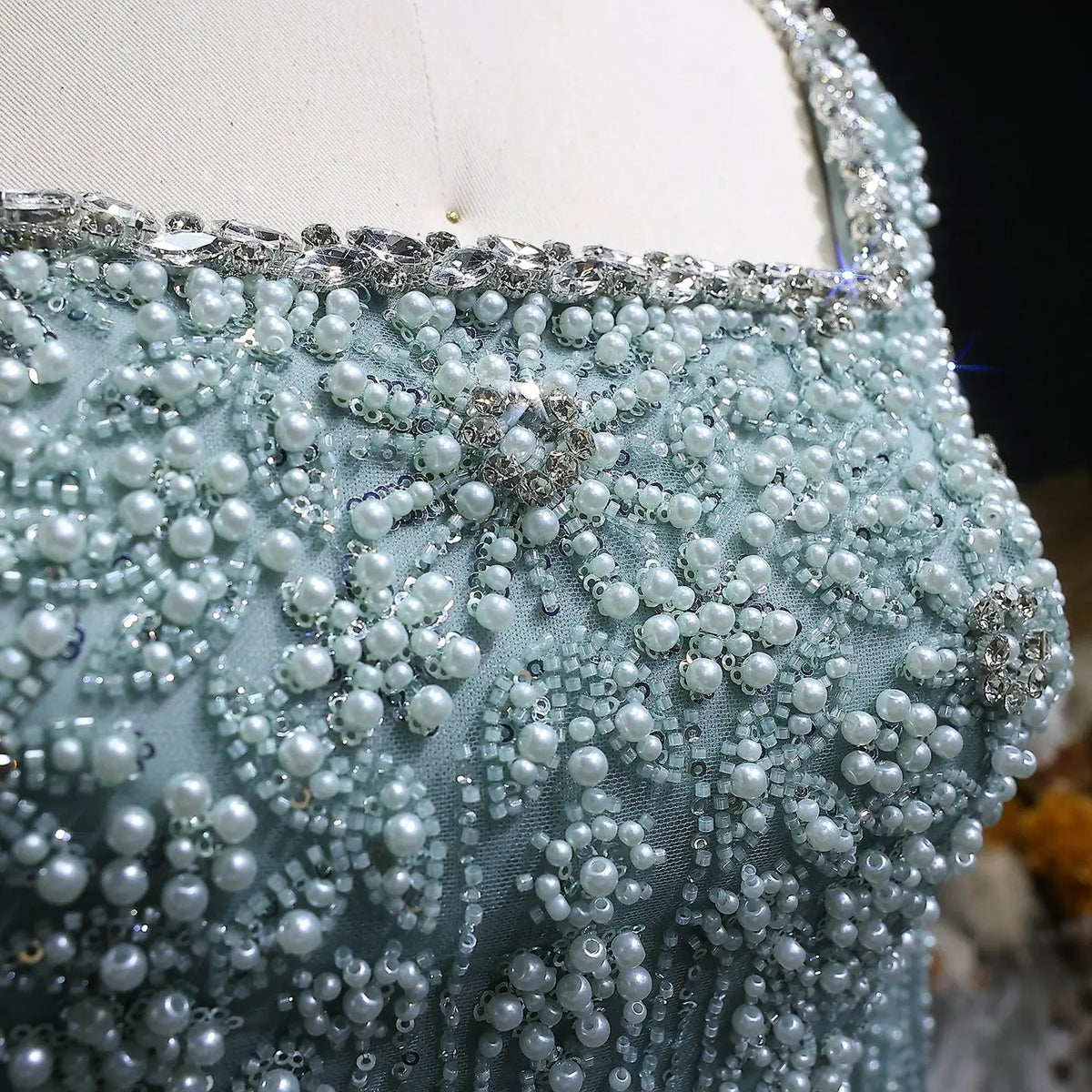 Luxury Green Beaded Long Sleeve Evening Dress with Overskirt SS119