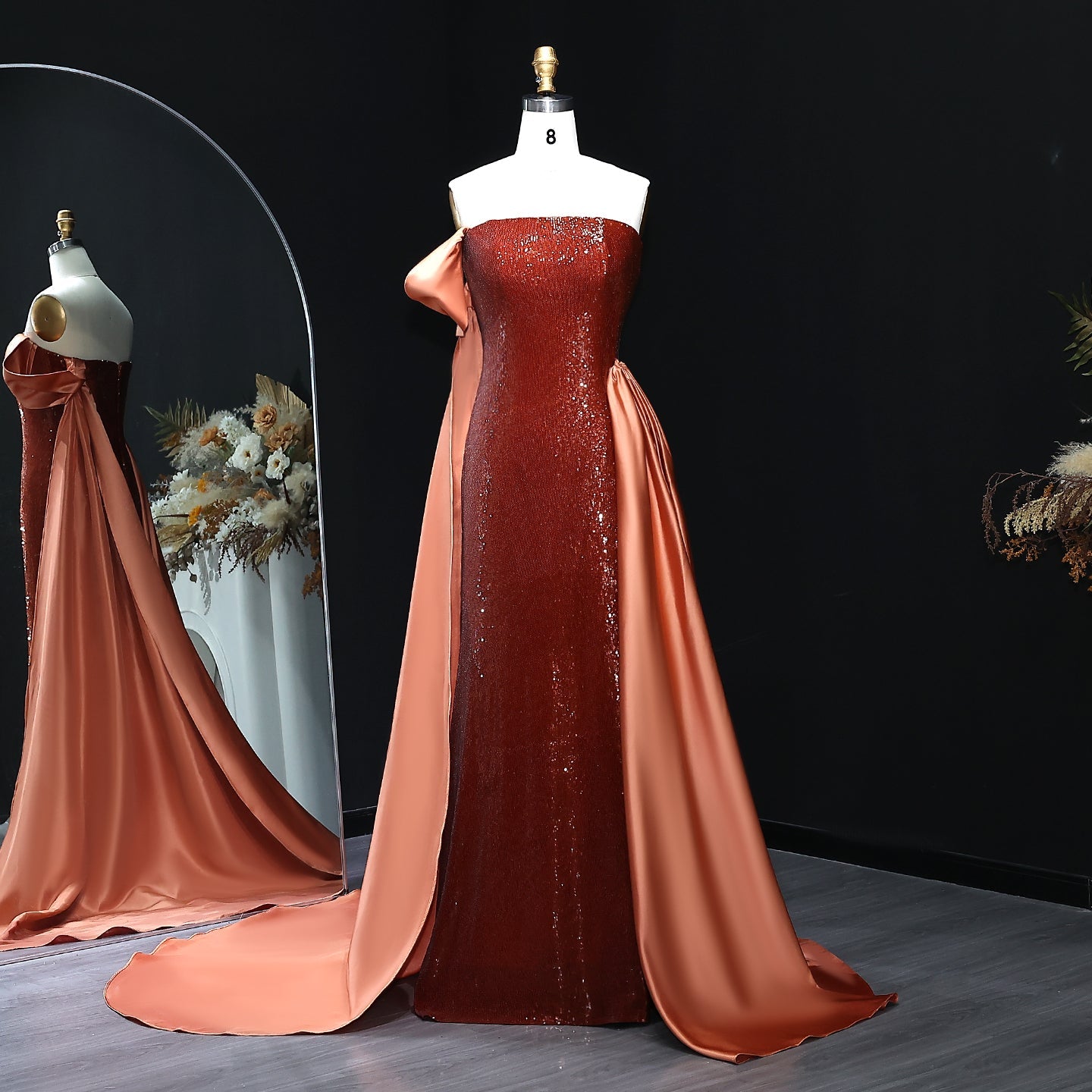Stunning Sequined Brown Evening Dress with Overskirt SF236