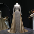 Elegant Green Beaded Long Sleeve Evening Dress with Overskirt SS119