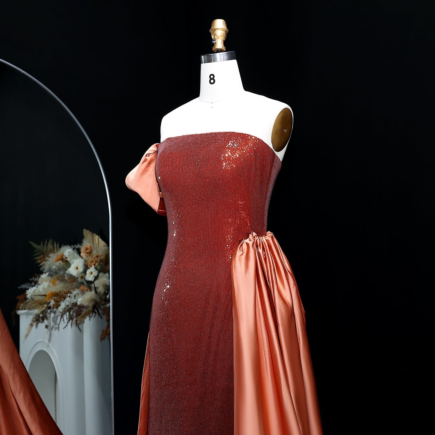 Stunning Sequined Brown Evening Dress with Overskirt SF236