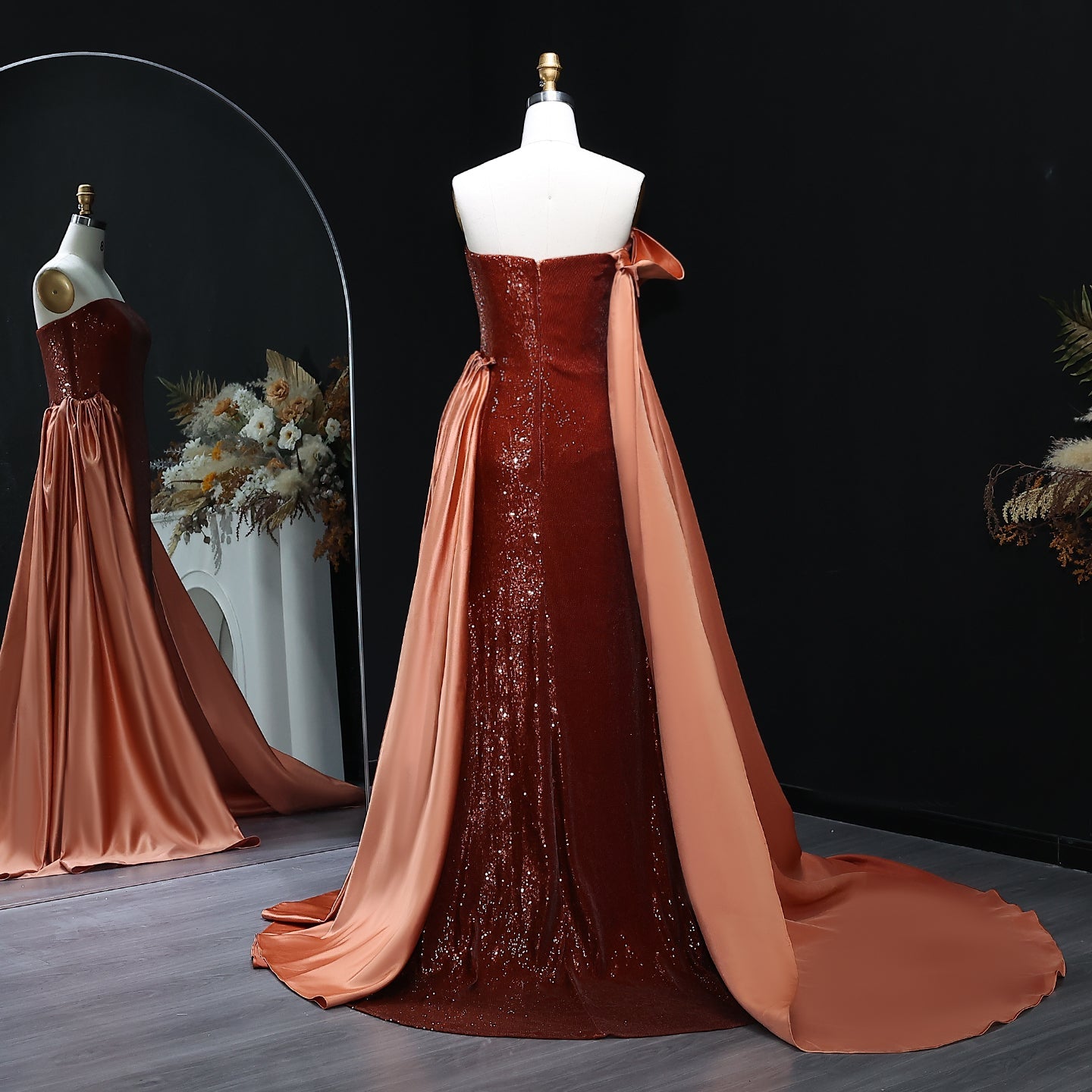 Stunning Sequined Brown Evening Dress with Overskirt SF236