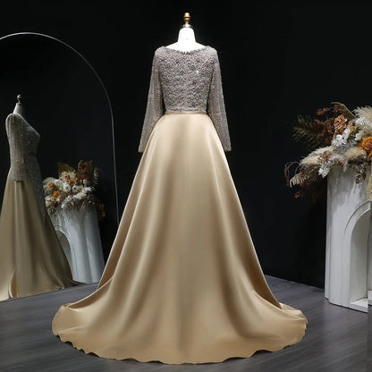 Luxury Green Beaded Long Sleeve Evening Dress with Overskirt SS119