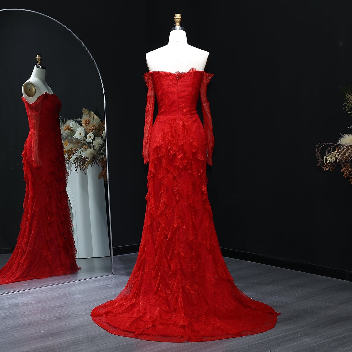 Luxury Turquoise Long Sleeves Mermaid Evening Dress SF519