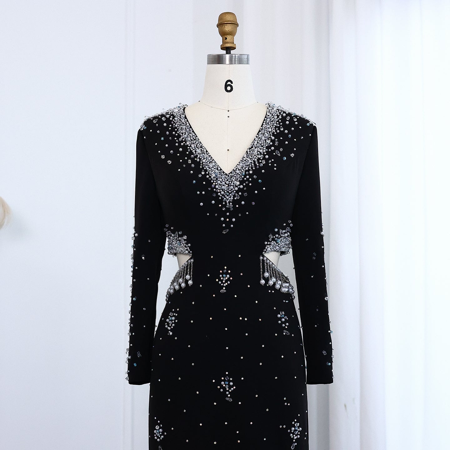 Luxury Pearl Beaded Long Sleeve Evening Dress XD019