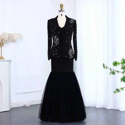 Elegant Black Rhinestone Evening Dress with Jacket  SS561