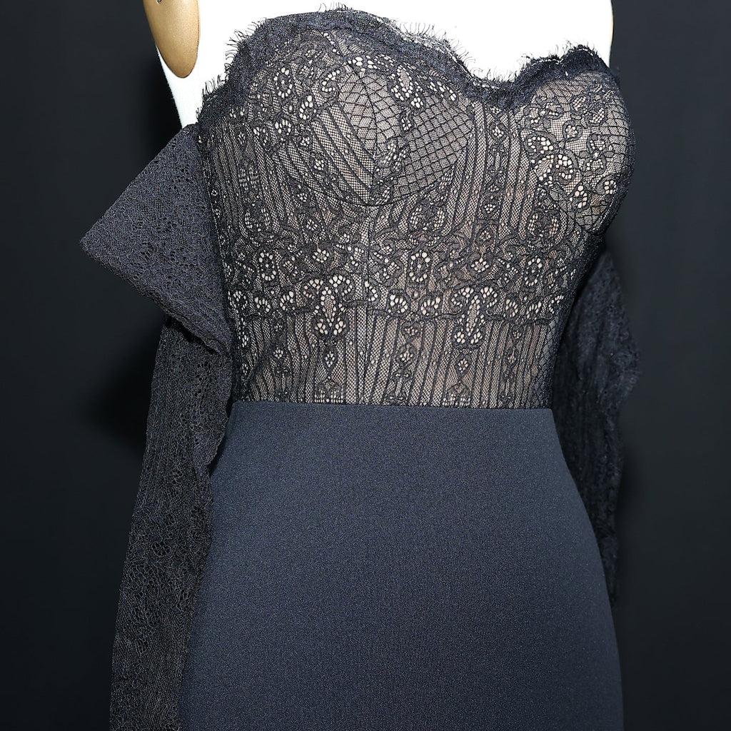 Elegant Lace pattern Sweetheart Black Evening Dress with Gloves SF216
