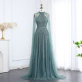 Luxury Beaded Turquoise Evening Dress with Cape SS085