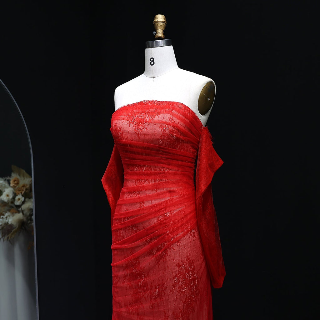 Elegant Strapless Red Long Sleeves Mermaid Evening Dress SF257