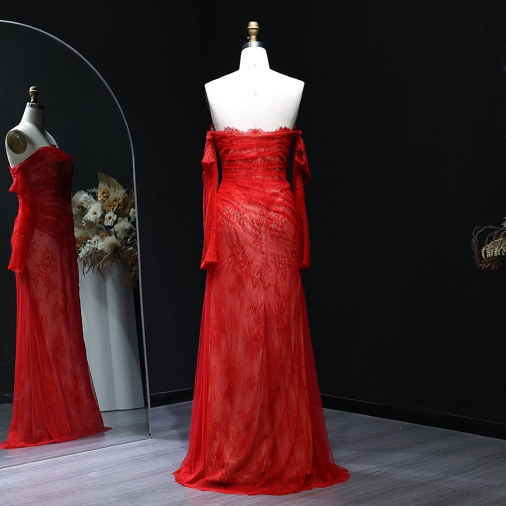 Elegant Strapless Red Long Sleeves Mermaid Evening Dress SF257