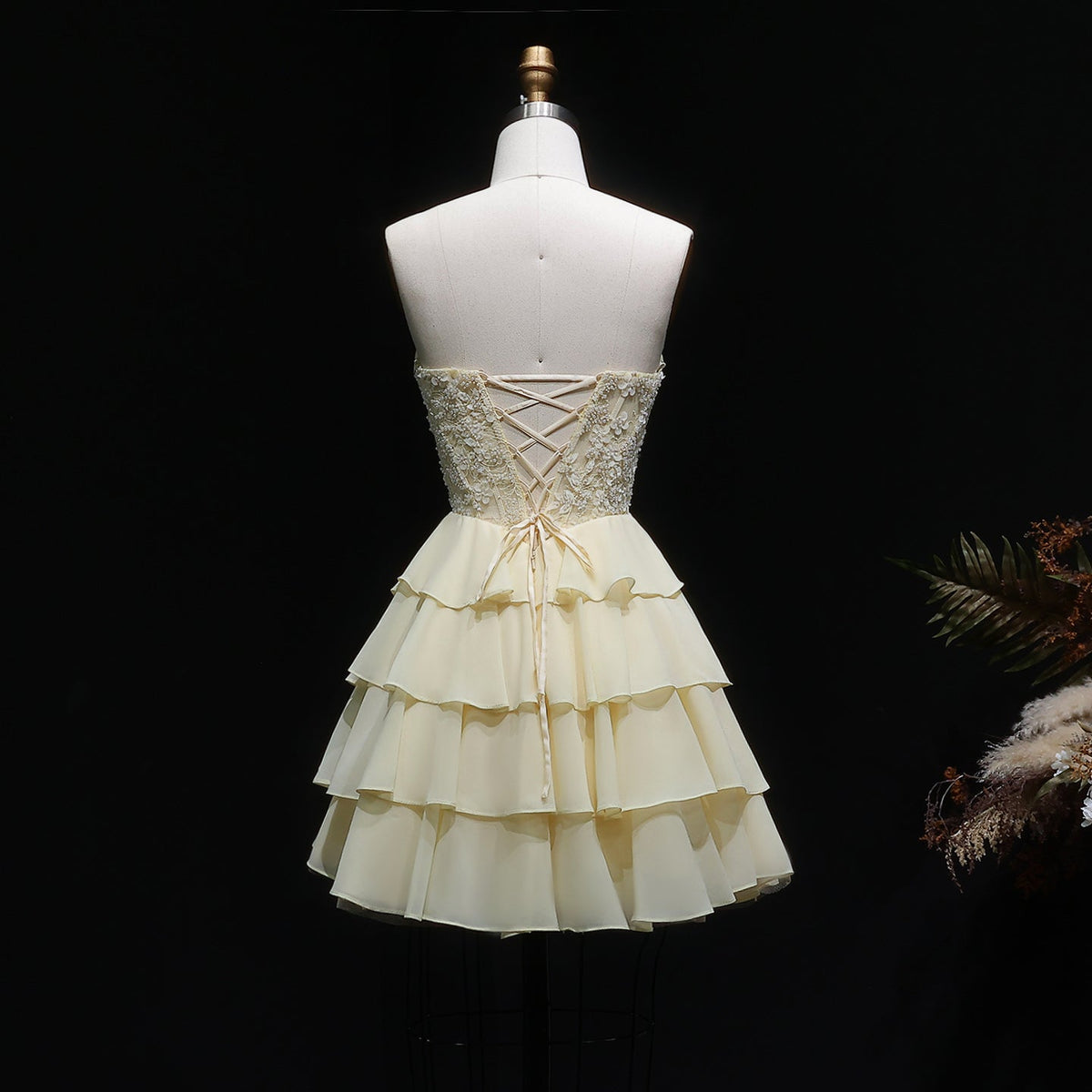 Glamorous Ruched Strapless Top Cascading Tier Homecoming Dress RM143