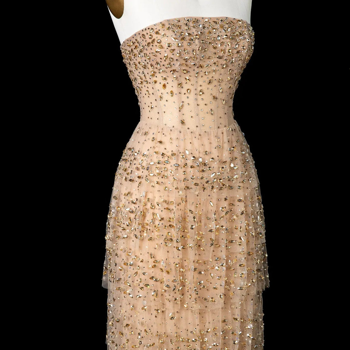 Luxury Champagne Strapless Crystal Sheath Evening Dress SS720