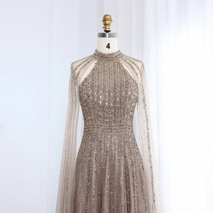 Luxury Beaded Turquoise Evening Dress with Cape SS085
