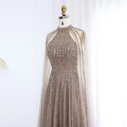 Luxury Beaded Turquoise Evening Dress with Cape SS085