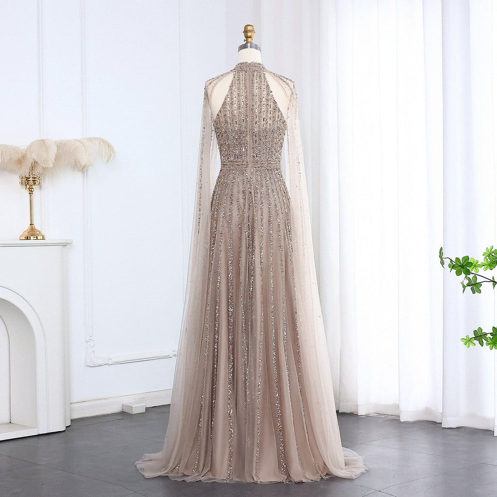 Luxury Beaded Turquoise Evening Dress with Cape SS085