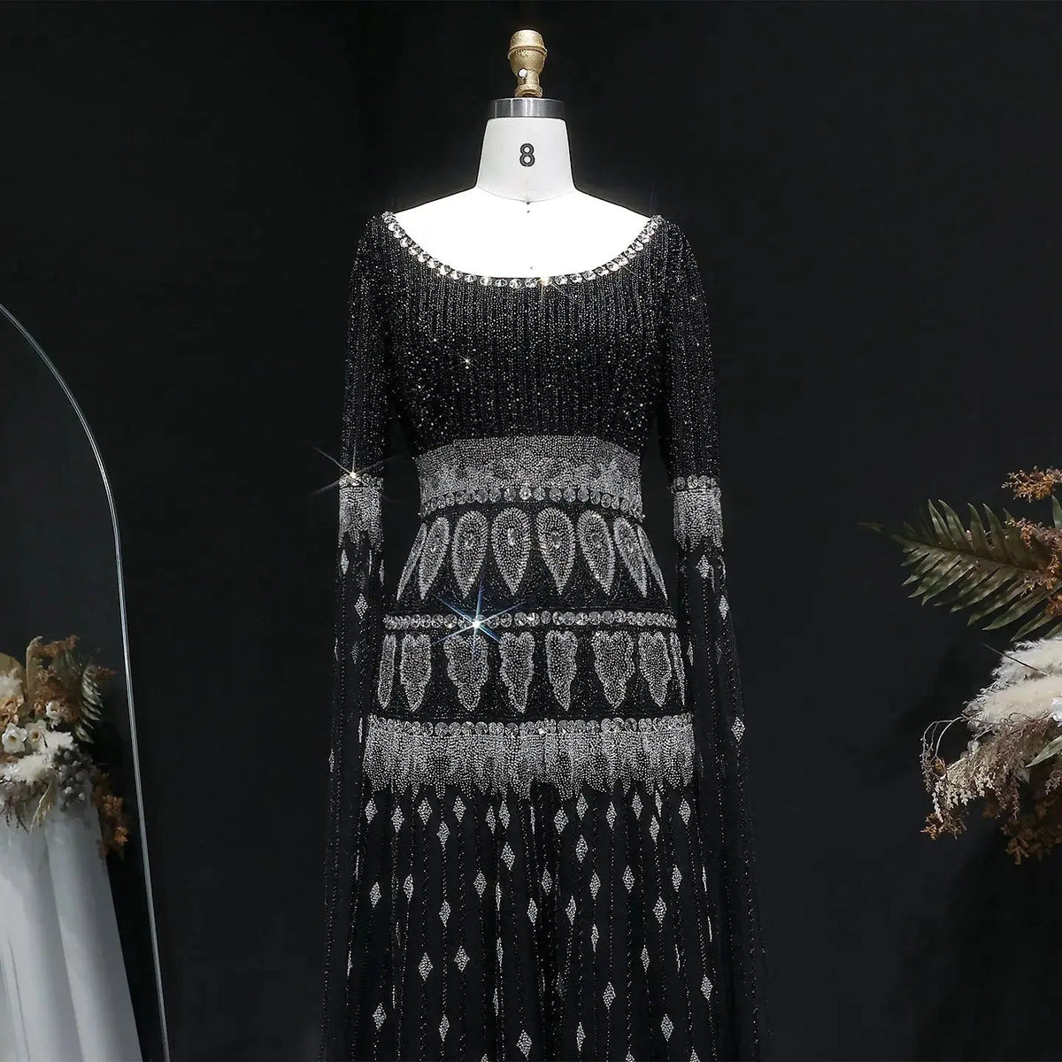 Luxury Purple Beaded Crystal Cape Sleeve Evening Dress SS009
