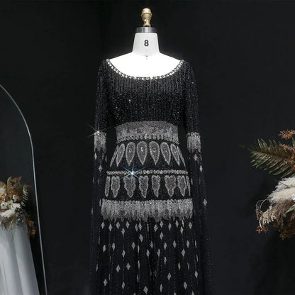 Luxury Purple Beaded Crystal Cape Sleeve Evening Dress SS009