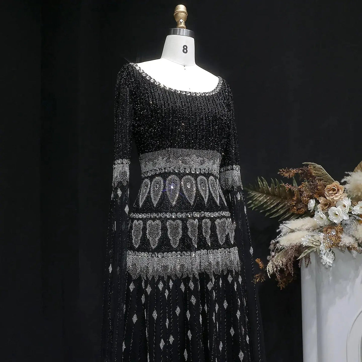 Luxury Purple Beaded Crystal Cape Sleeve Evening Dress SS009