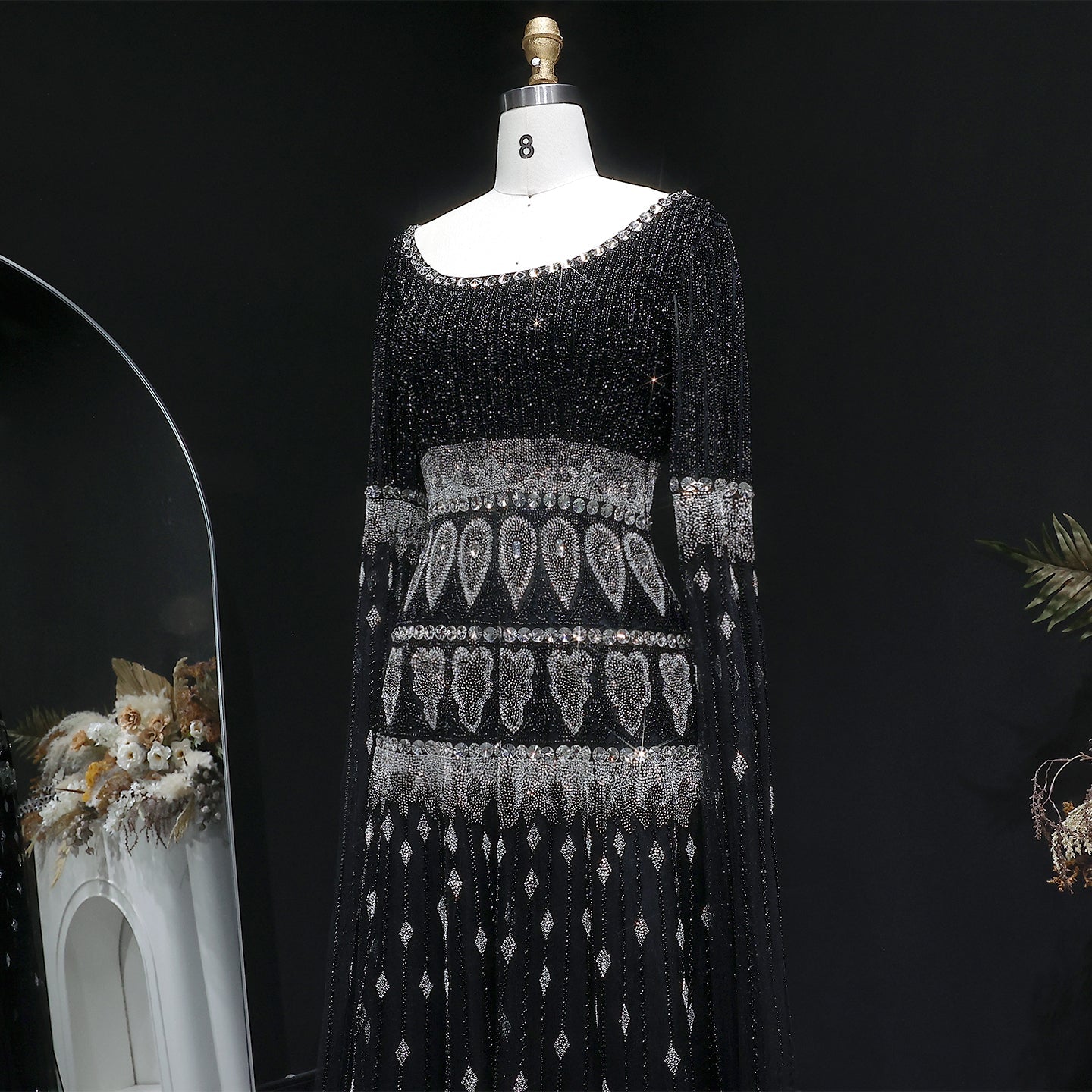 Purple Beaded Crystal Cape Sleeve Luxury Evening Dress SS009