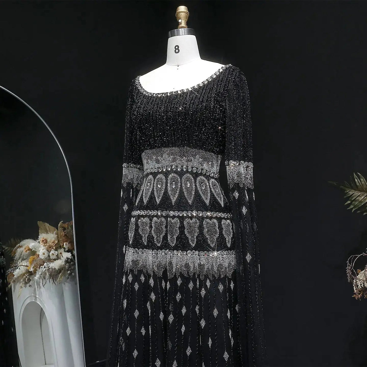 Luxury Purple Beaded Crystal Cape Sleeve Evening Dress SS009