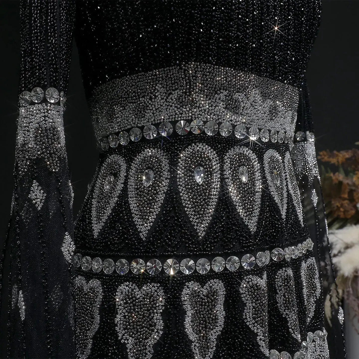 Luxury Purple Beaded Crystal Cape Sleeve Evening Dress SS009