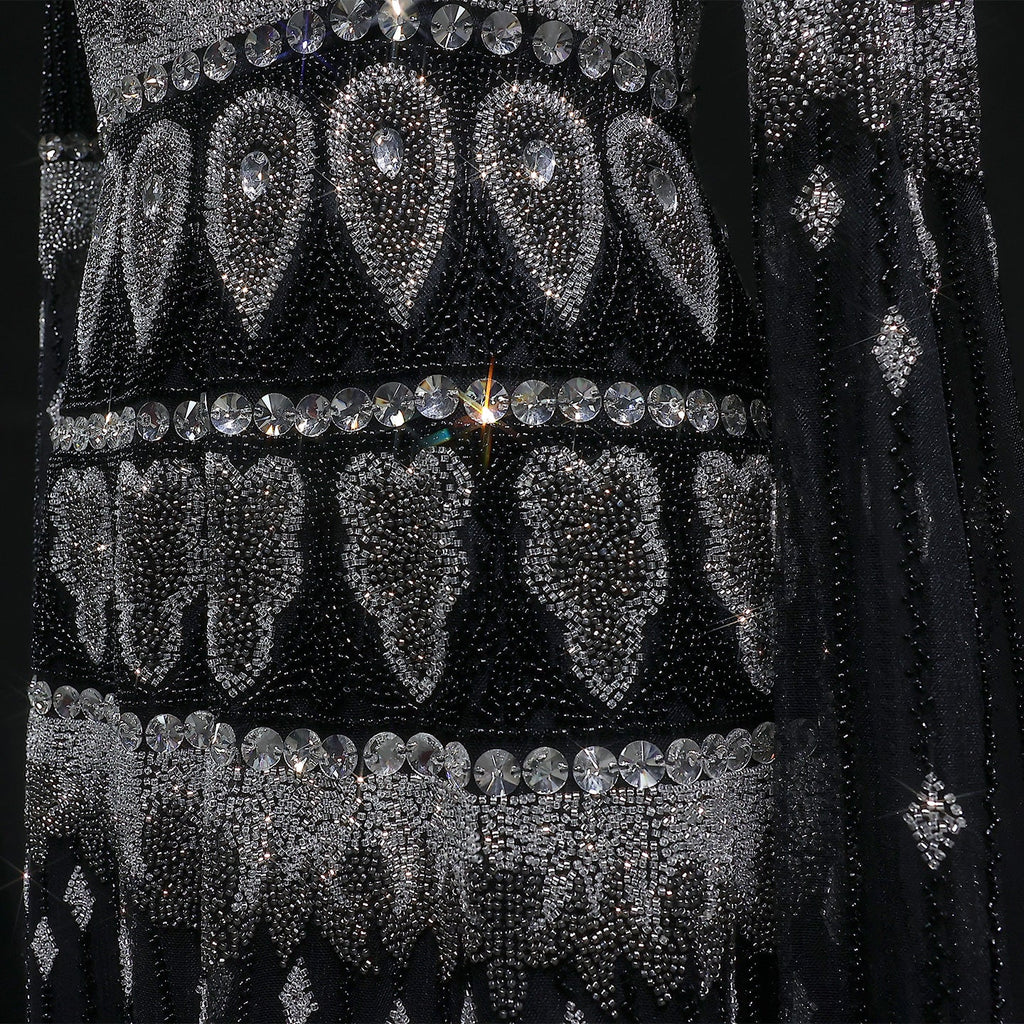 Purple Beaded Crystal Cape Sleeve Luxury Evening Dress SS009