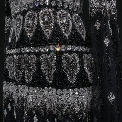 Luxury Purple Beaded Crystal Cape Sleeve Evening Dress SS009