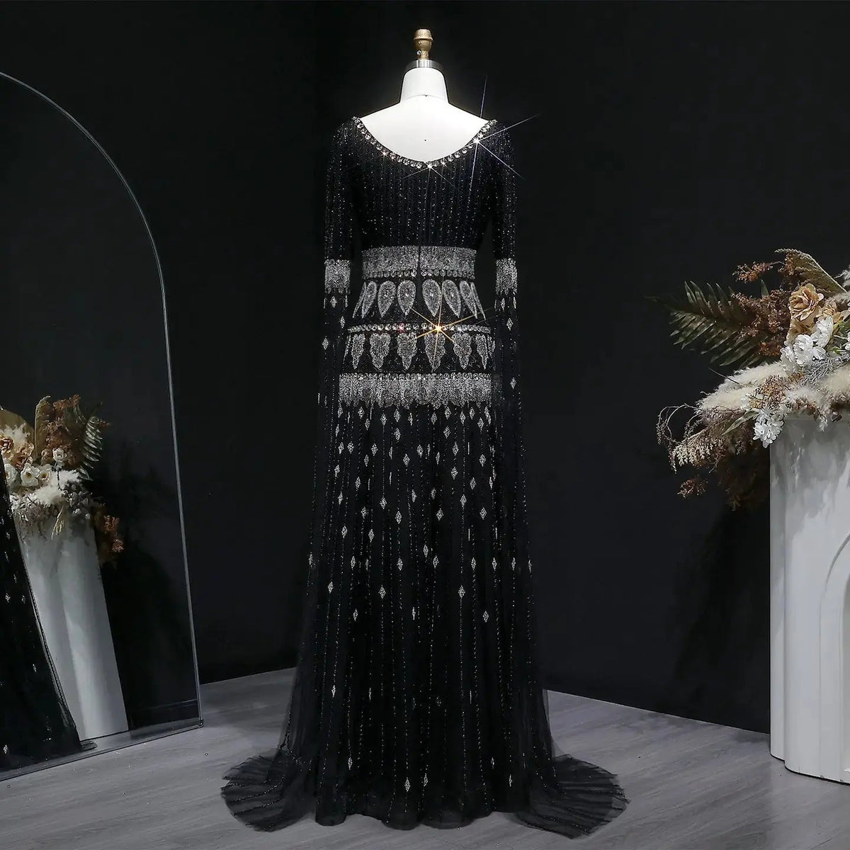 Luxury Purple Beaded Crystal Cape Sleeve Evening Dress SS009