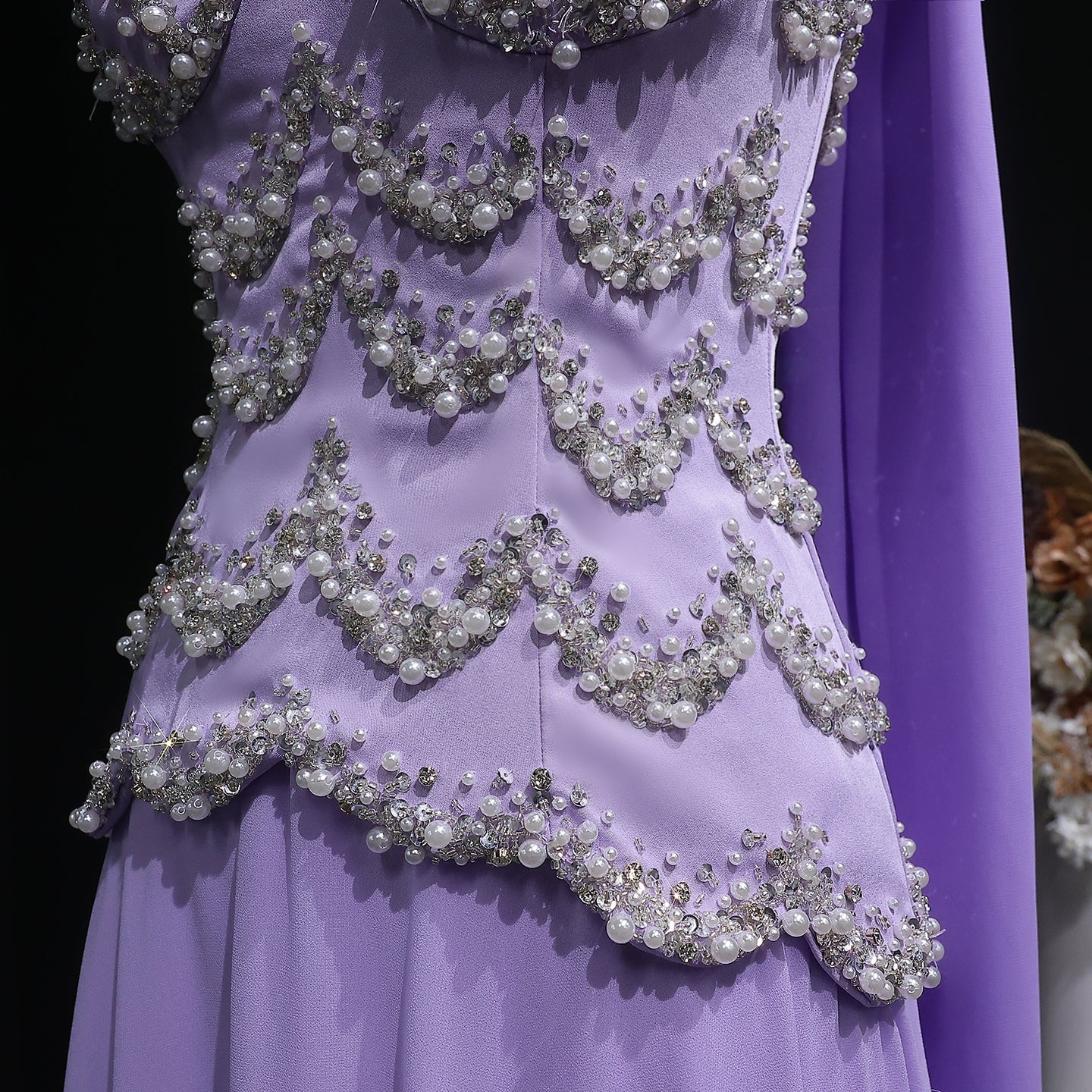 Elegant Purple Beaded Pearl Sweetheart Evening Dress with Scarf SS753