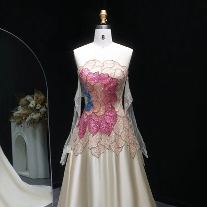 Luxury Beaded Strapless Evening Dress with Gloves SS513