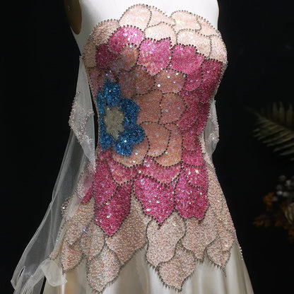 Luxury Beaded Strapless Evening Dress with Gloves SS513