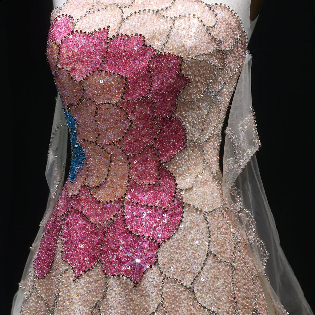 Elegant Strapless Beaded Evening Dress with Gloves SS513