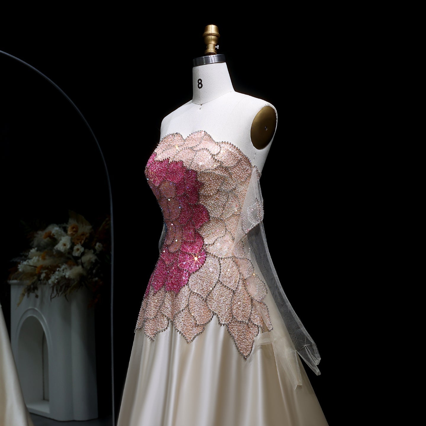 Elegant Strapless Beaded Evening Dress with Gloves SS513