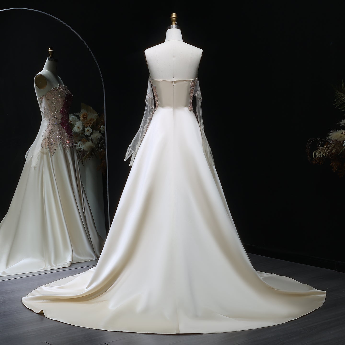 Elegant Strapless Beaded Evening Dress with Gloves SS513