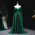 Luxury Emerald Green A-Line Evening Dress with Cape Sleeves SF210