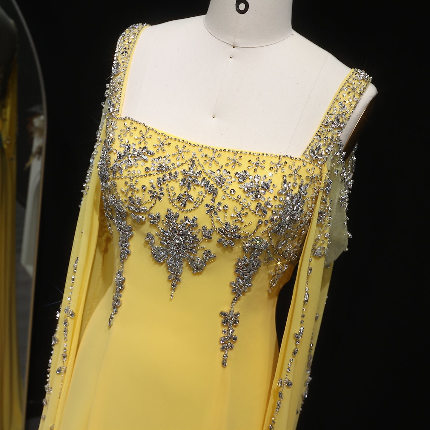 Luxury Crystal Royal Blue Evening Dress with Cape Sleeve SS305