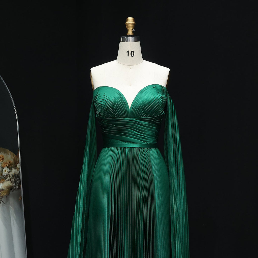 Luxury Emerald Green A-Line Evening Dress with Cape Sleeves SF210