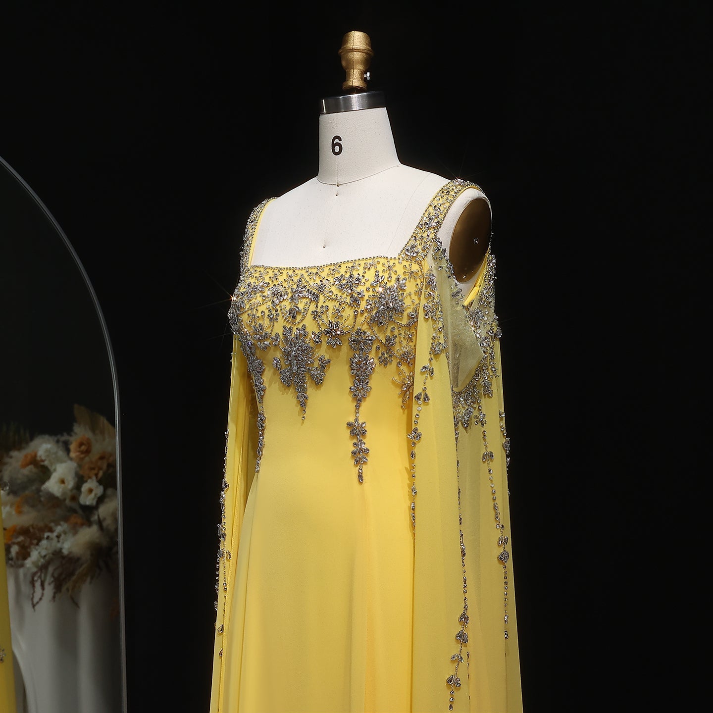 Luxury Crystal Royal Blue Evening Dress with Cape Sleeve SS305