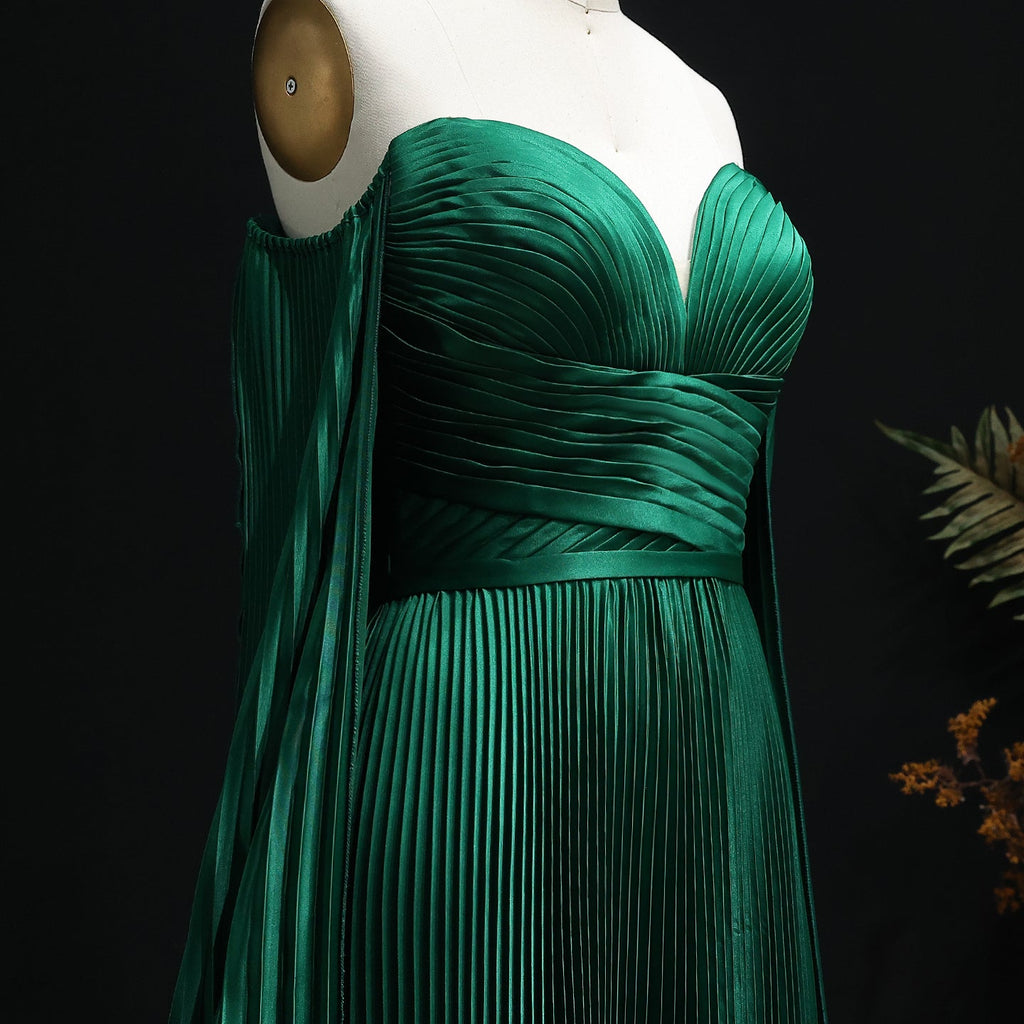 Luxury Emerald Green A-Line Evening Dress with Cape Sleeves SF210