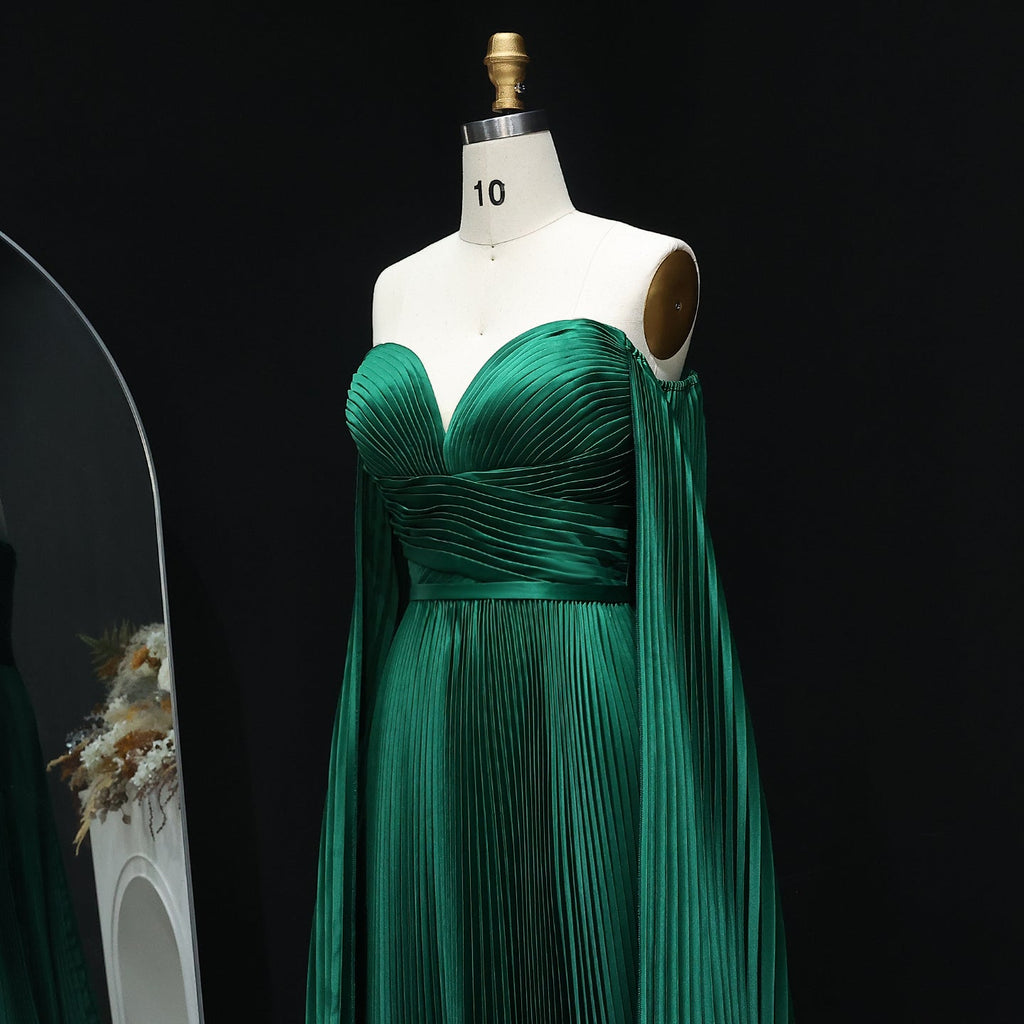 Luxury Emerald Green A-Line Evening Dress with Cape Sleeves SF210