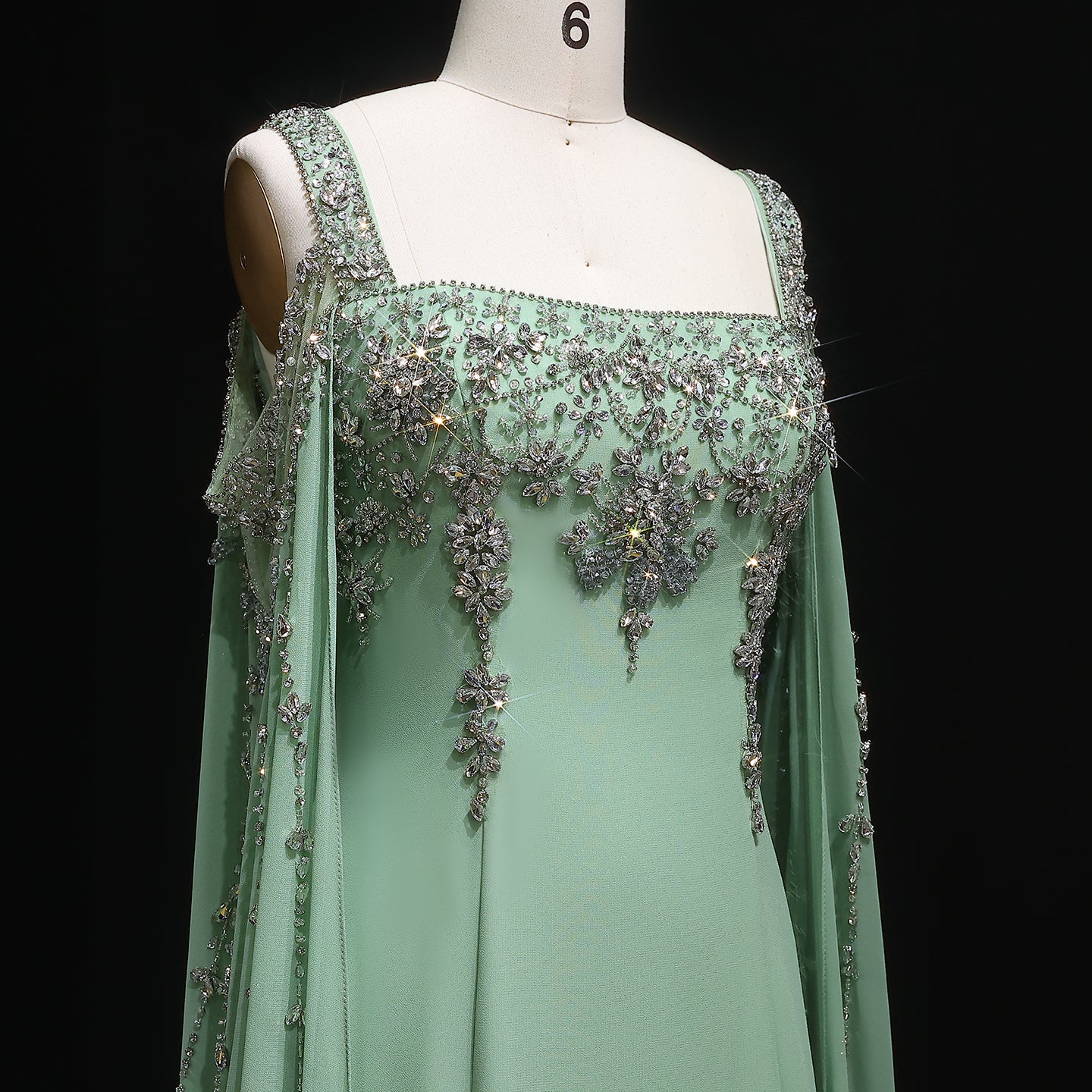 Luxury Crystal Royal Blue Evening Dress with Cape Sleeve SS305
