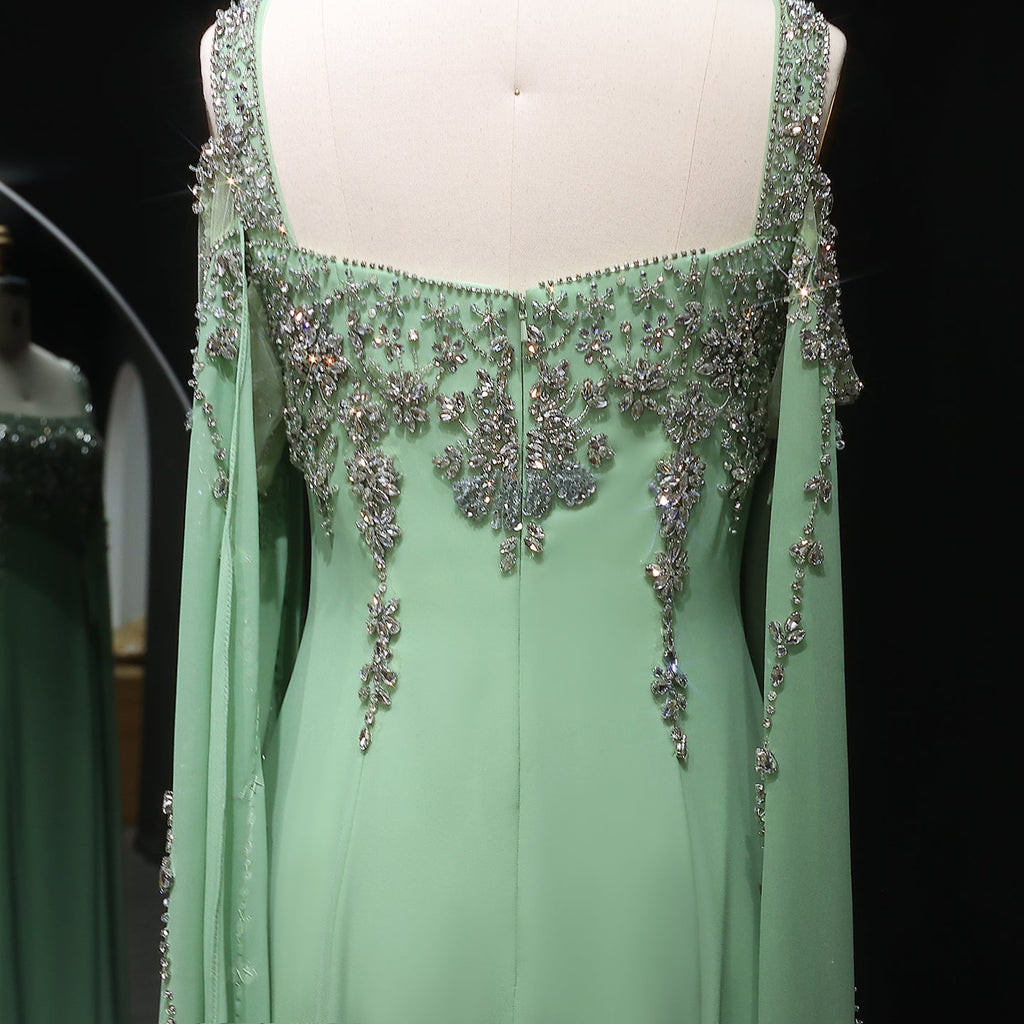 Luxury Crystal Royal Blue Evening Dress with Cape Sleeve SS305