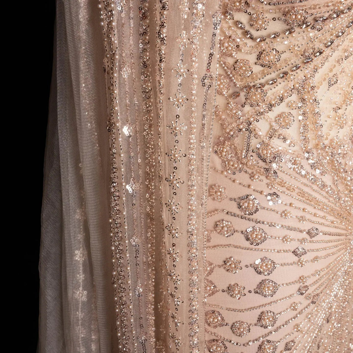 Dreamy Pink Allover Glitter Beaded Round Neck Evening Dress SS051