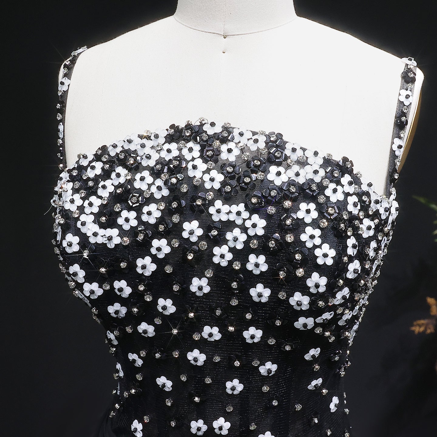 Glamorous Black Ruched Corset Beaded Mermaid Evening Dress SS248